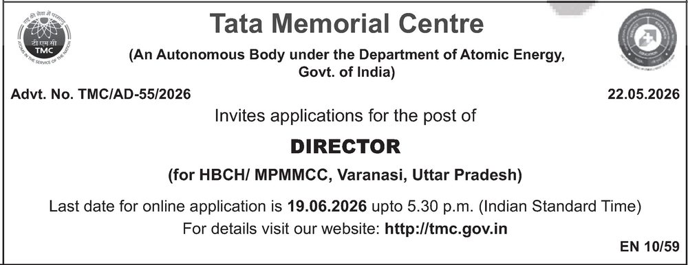 Tata Memorial Centre Recruitment 2026 — Director — official Employment News notification (TMC/AD-55/2026; EN 10/59)